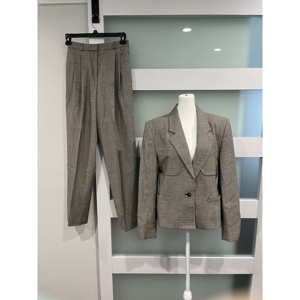 Vintage 80s JH Collectibles Wool Houndstooth Blazer & Pleated Trousers Suit Set